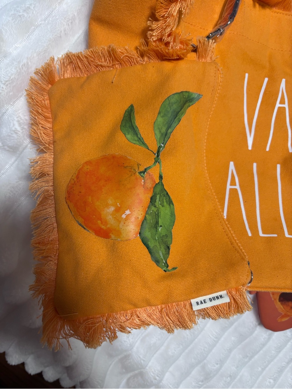 Rae Dunn Orange "VACAY ALL DAY" Fringe Tote - Picture 3 of 5
